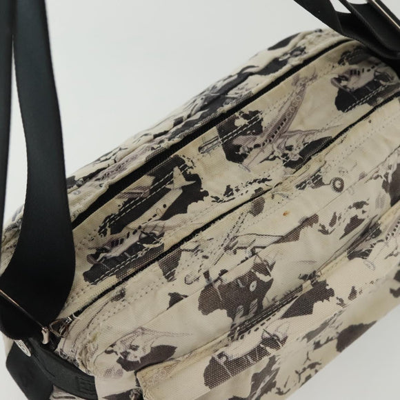 CHANEL Shoulder Bag Canvas White Black Silver CC Auth bs28912