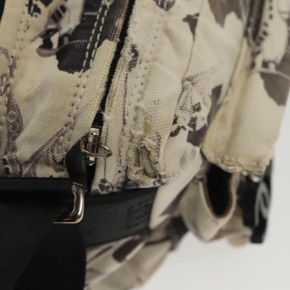 CHANEL Shoulder Bag Canvas White Black Silver CC Auth bs28912