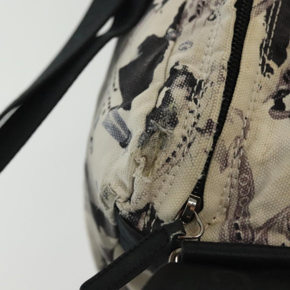 CHANEL Shoulder Bag Canvas White Black Silver CC Auth bs28912