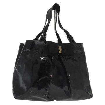 Salvatore Ferragamo Vala Tote Bag Enamel Black Auth bs28914