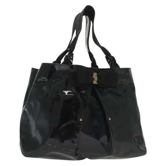Salvatore Ferragamo Vala Tote Bag Enamel Black Auth bs28914