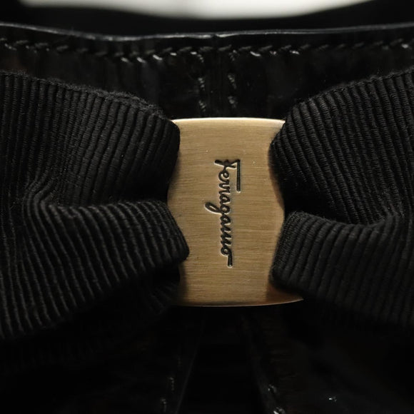 Salvatore Ferragamo Vala Tote Bag Enamel Black Auth bs28914