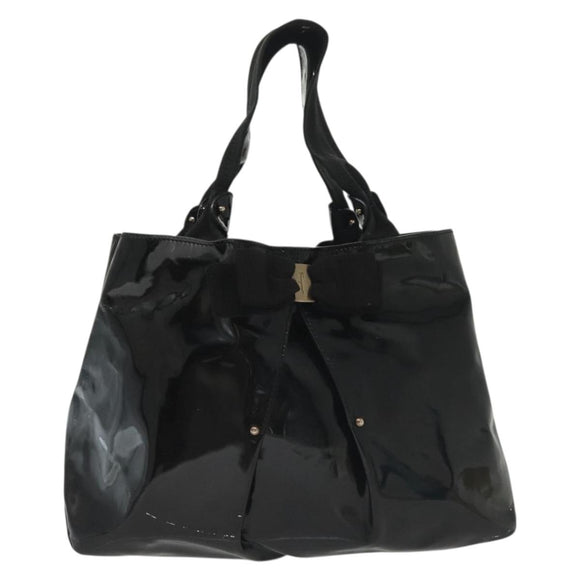Salvatore Ferragamo Vala Tote Bag Enamel Black Auth bs28914