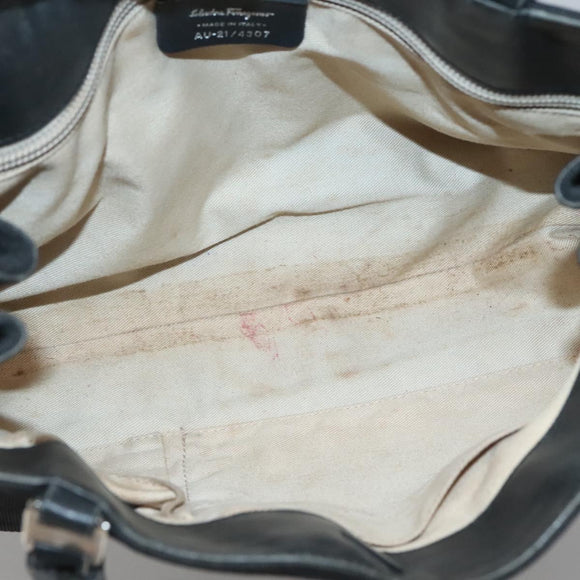 Salvatore Ferragamo Vala Tote Bag Canvas Black Gold Auth bs28915