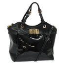 Salvatore Ferragamo Vala Hand Bag Enamel 2way Black Gold Auth bs28916-1