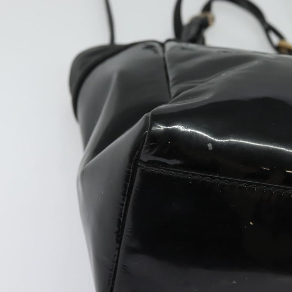 Salvatore Ferragamo Vala Hand Bag Enamel 2way Black Gold Auth bs28916