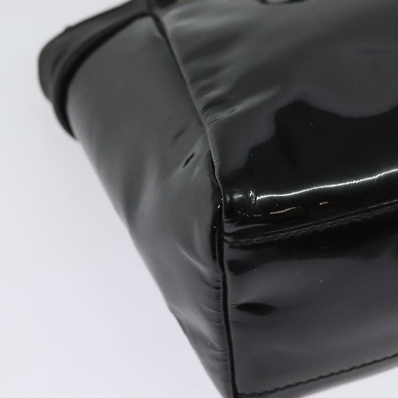 Salvatore Ferragamo Vala Hand Bag Enamel 2way Black Gold Auth bs28916