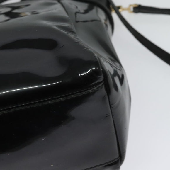 Salvatore Ferragamo Vala Hand Bag Enamel 2way Black Gold Auth bs28916