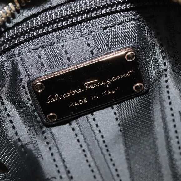 Salvatore Ferragamo Vala Hand Bag Enamel 2way Black Gold Auth bs28916