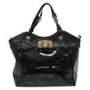 Salvatore Ferragamo Vala Hand Bag Enamel 2way Black Gold Auth bs28916-2