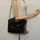 Salvatore Ferragamo Vala Hand Bag Enamel 2way Black Gold Auth bs28916-23