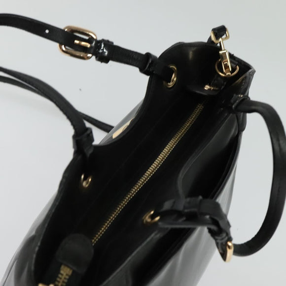 Salvatore Ferragamo Vala Hand Bag Enamel 2way Black Gold Auth bs28916