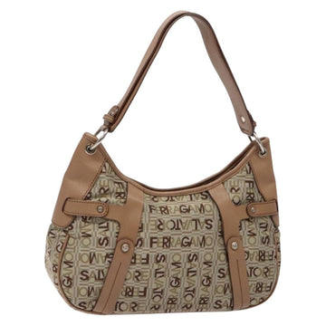 Salvatore Ferragamo Shoulder Bag Canvas Leather Beige Silver Auth bs28919