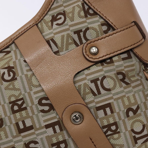 Salvatore Ferragamo Shoulder Bag Canvas Leather Beige Silver Auth bs28919