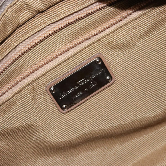 Salvatore Ferragamo Shoulder Bag Canvas Leather Beige Silver Auth bs28919