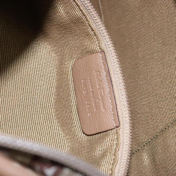 Salvatore Ferragamo Shoulder Bag Canvas Leather Beige Silver Auth bs28919