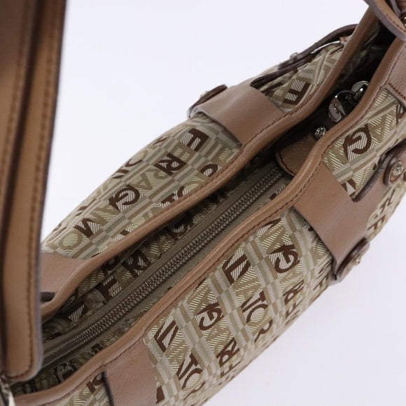 Salvatore Ferragamo Shoulder Bag Canvas Leather Beige Silver Auth bs28919