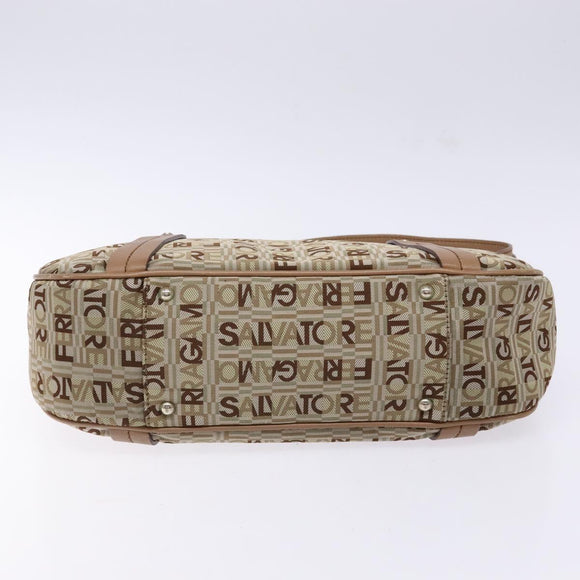 Salvatore Ferragamo Shoulder Bag Canvas Leather Beige Silver Auth bs28919