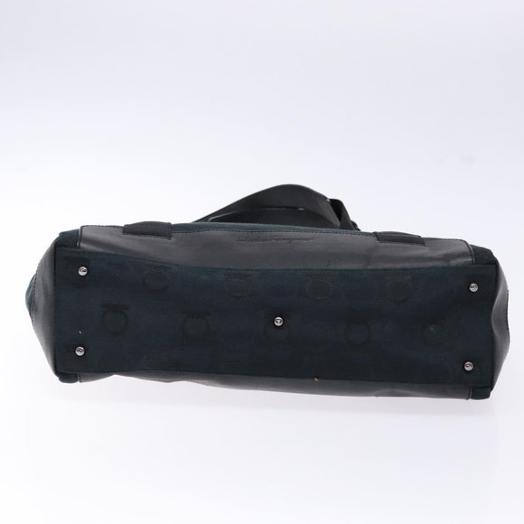 Salvatore Ferragamo Gancini Tote Bag Canvas Leather Black Auth bs28920