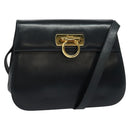 Salvatore Ferragamo Gancini Shoulder Bag Leather Navy Gold Auth bs28922-1