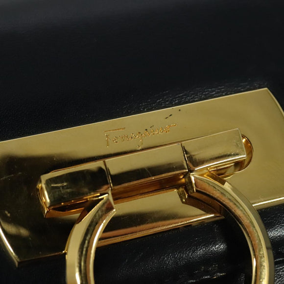 Salvatore Ferragamo Gancini Shoulder Bag Leather Navy Gold Auth bs28922