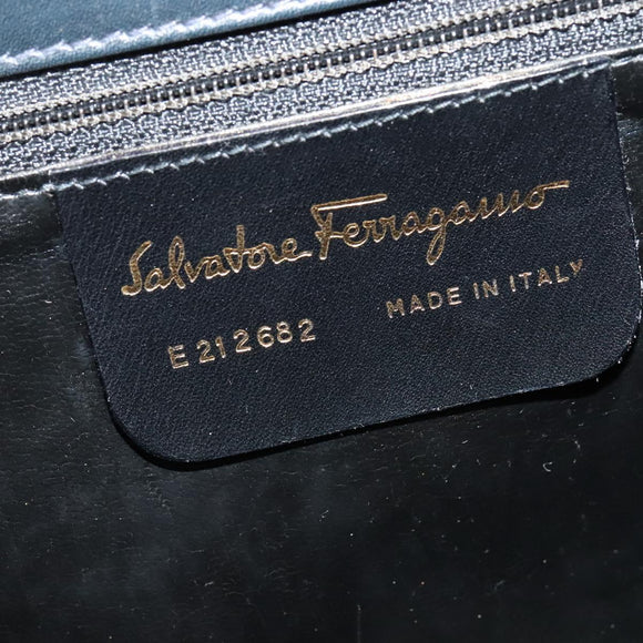 Salvatore Ferragamo Gancini Shoulder Bag Leather Navy Gold Auth bs28922