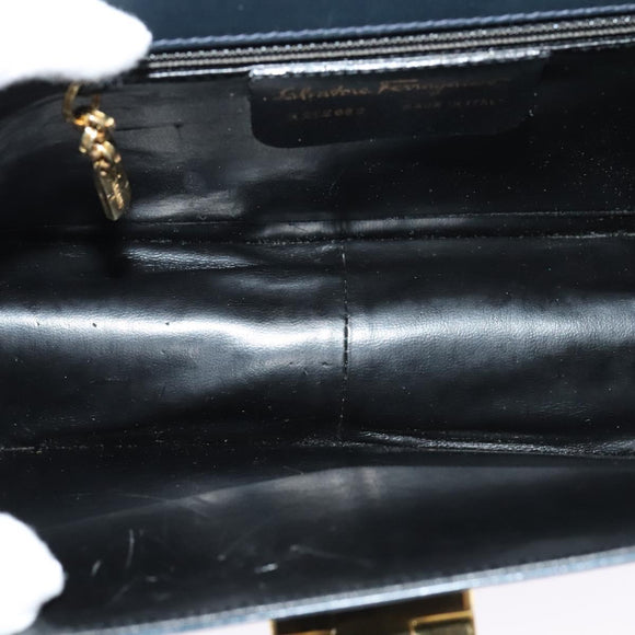 Salvatore Ferragamo Gancini Shoulder Bag Leather Navy Gold Auth bs28922