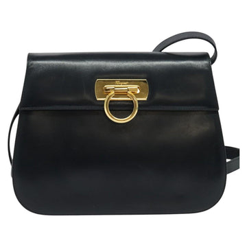 Salvatore Ferragamo Gancini Shoulder Bag Leather Navy Gold Auth bs28922 - 0