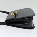Salvatore Ferragamo Gancini Shoulder Bag Leather Navy Gold Auth bs28922-4