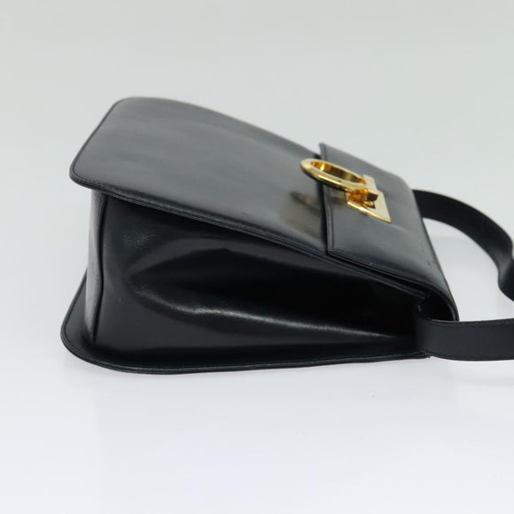 Salvatore Ferragamo Gancini Shoulder Bag Leather Navy Gold Auth bs28922