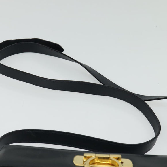 Salvatore Ferragamo Gancini Shoulder Bag Leather Navy Gold Auth bs28922