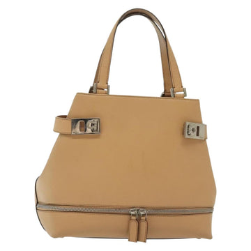 Salvatore Ferragamo Gancini Hand Bag Leather Brown gold Auth bs28925