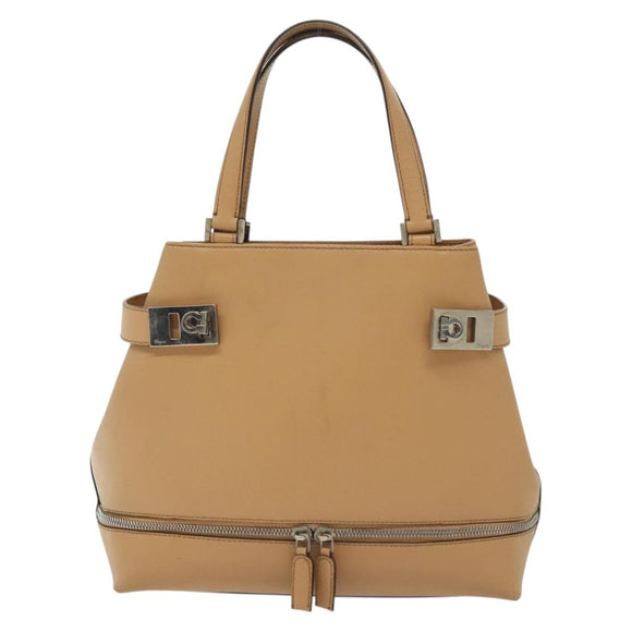 Salvatore Ferragamo Gancini Hand Bag Leather Brown gold Auth bs28925