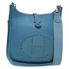 HERMES Evelyn PM Bag Taurillon Clemence Leather Blue Silver Auth bs28926