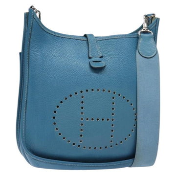 HERMES Evelyn PM Bag Taurillon Clemence Leather Blue Silver Auth bs28926