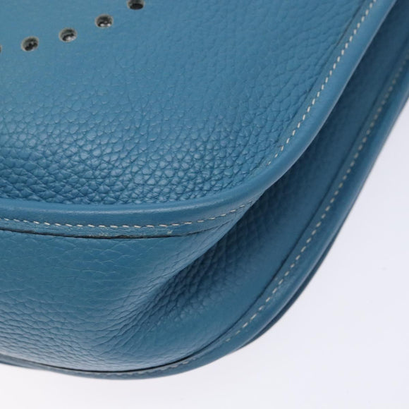 HERMES Evelyn PM Bag Taurillon Clemence Leather Blue Silver Auth bs28926