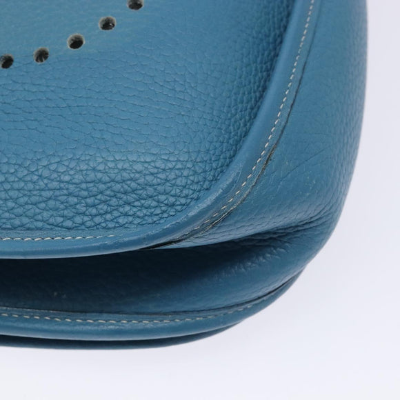HERMES Evelyn PM Bag Taurillon Clemence Leather Blue Silver Auth bs28926