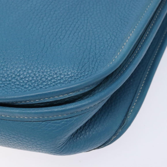 HERMES Evelyn PM Bag Taurillon Clemence Leather Blue Silver Auth bs28926
