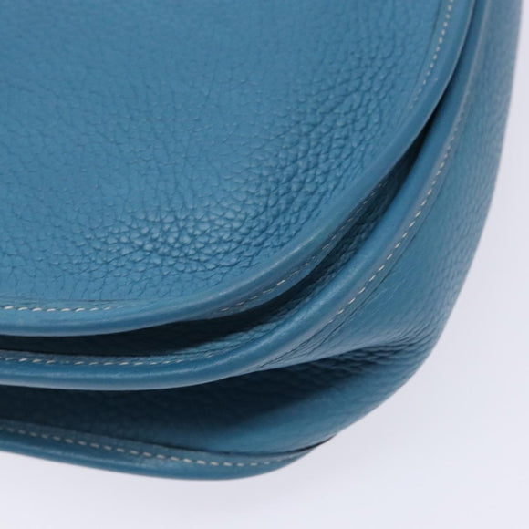 HERMES Evelyn PM Bag Taurillon Clemence Leather Blue Silver Auth bs28926