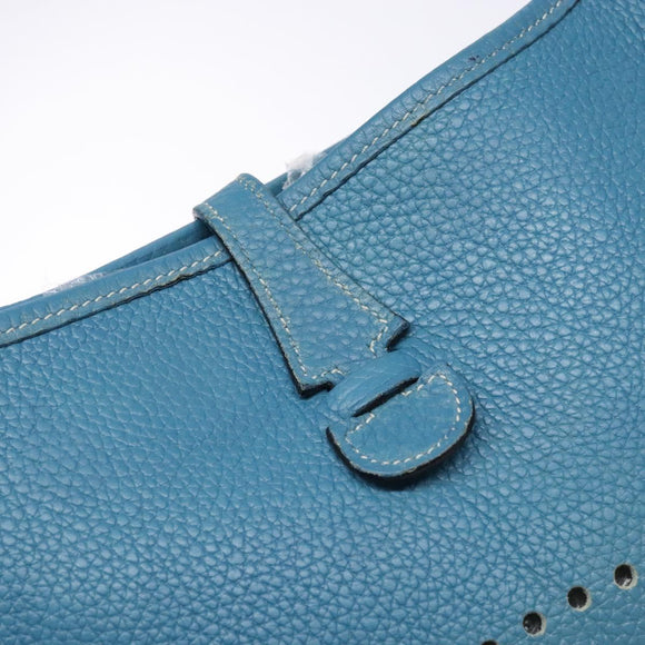 HERMES Evelyn PM Bag Taurillon Clemence Leather Blue Silver Auth bs28926