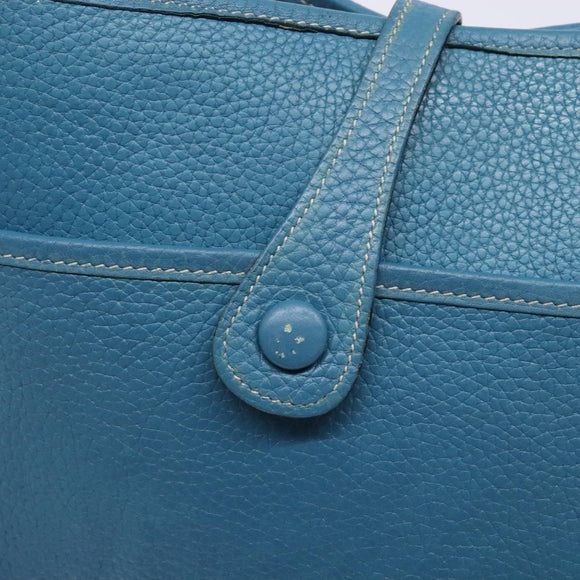 HERMES Evelyn PM Bag Taurillon Clemence Leather Blue Silver Auth bs28926