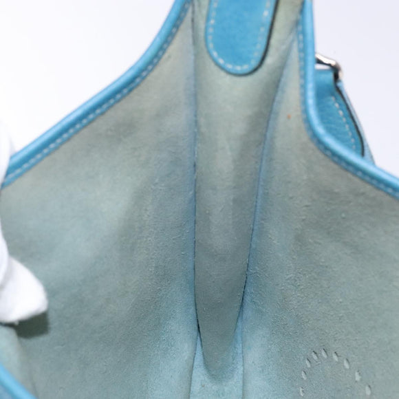 HERMES Evelyn PM Bag Taurillon Clemence Leather Blue Silver Auth bs28926
