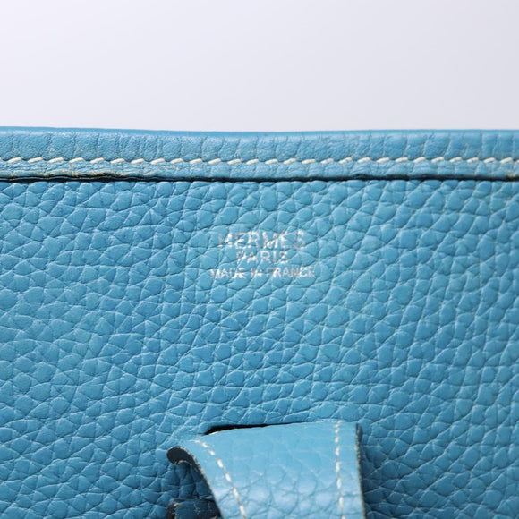 HERMES Evelyn PM Bag Taurillon Clemence Leather Blue Silver Auth bs28926
