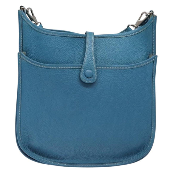 HERMES Evelyn PM Bag Taurillon Clemence Leather Blue Silver Auth bs28926