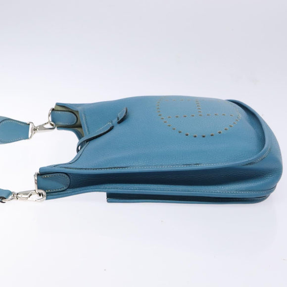 HERMES Evelyn PM Bag Taurillon Clemence Leather Blue Silver Auth bs28926