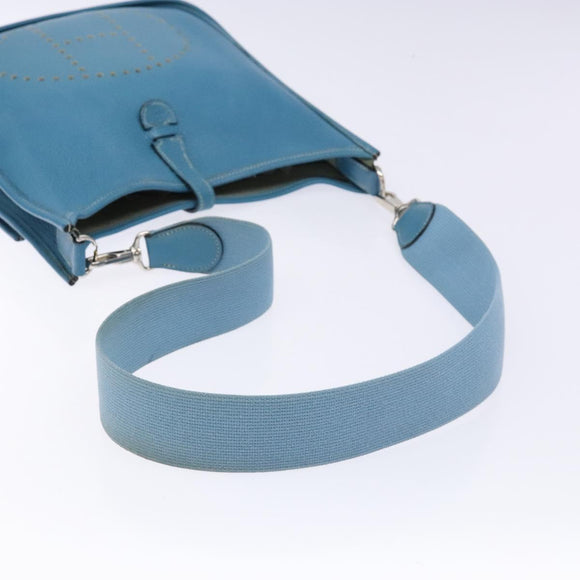 HERMES Evelyn PM Bag Taurillon Clemence Leather Blue Silver Auth bs28926