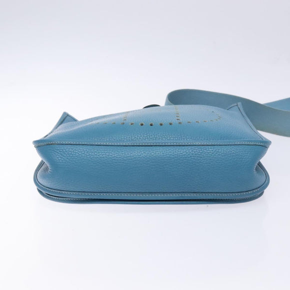 HERMES Evelyn PM Bag Taurillon Clemence Leather Blue Silver Auth bs28926