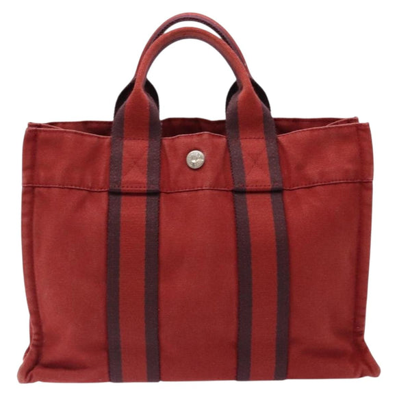 HERMES Fourre Tout PM Tote Bag Canvas Wine Red Auth bs28927