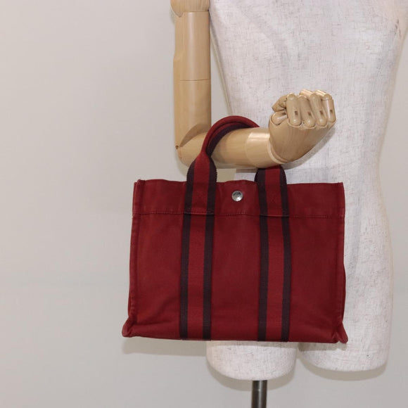 HERMES Fourre Tout PM Tote Bag Canvas Wine Red Auth bs28927