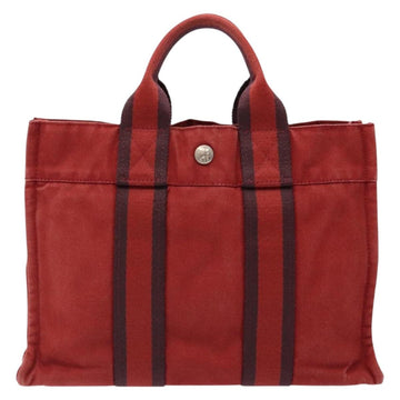HERMES Fourre Tout PM Tote Bag Canvas Wine Red Auth bs28927 - 0